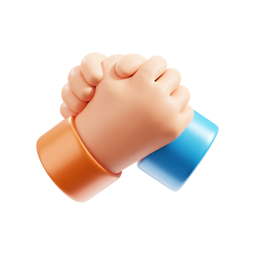grafica 3d che raffigura due mani che si stringono. simboleggiando aiuto, opportunità e collaborazioni