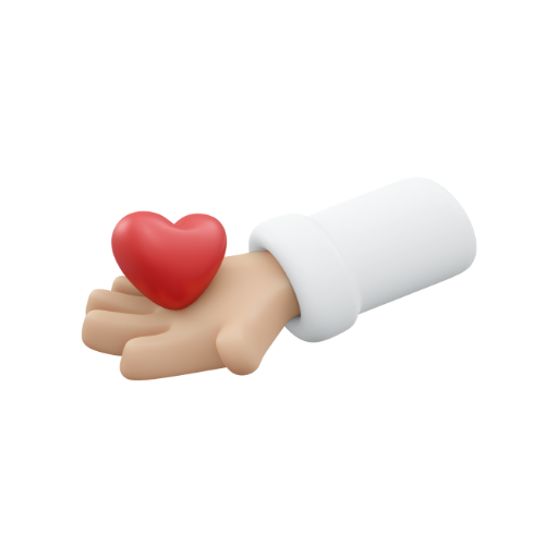 grafica 3d con una mano che regge in cuore, simboleggiando il supporto 